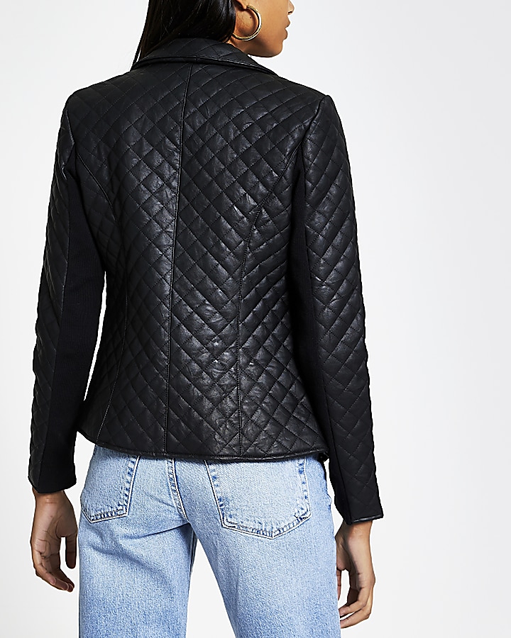 Black faux leather quilted jacket