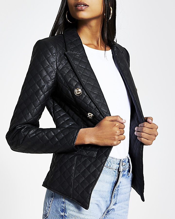 Black faux leather quilted jacket