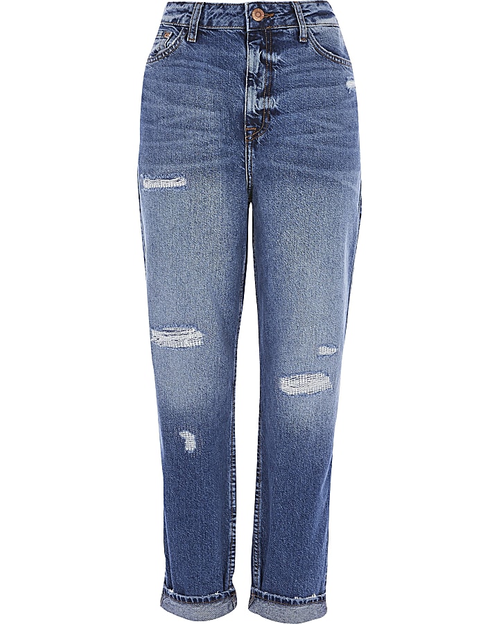 Blue ripped Carrie high rise Mom jeans