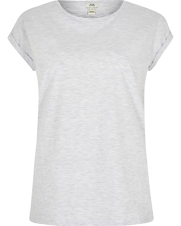 Grey short turn-up sleeve T-shirt