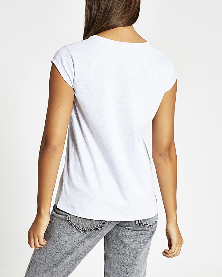 Grey short turn-up sleeve T-shirt