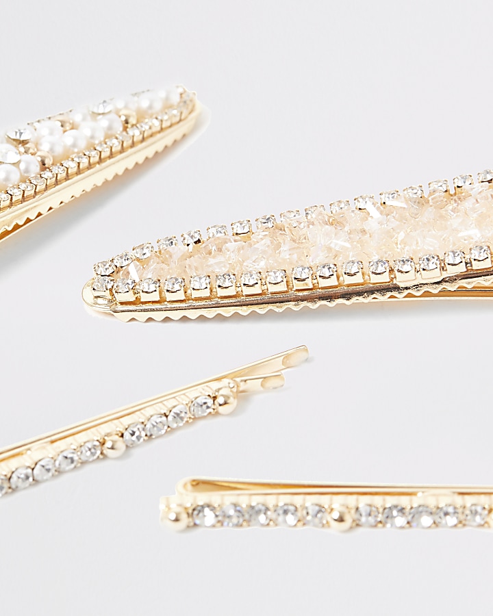 Gold colour embellished hair clips 4 pack