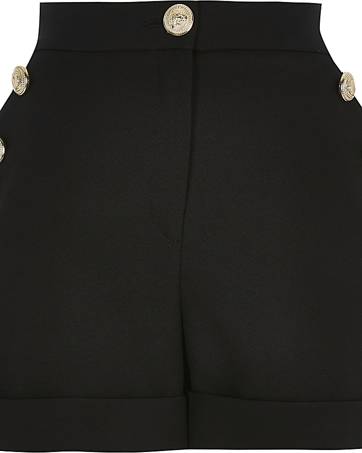 Black crested button high rise shorts