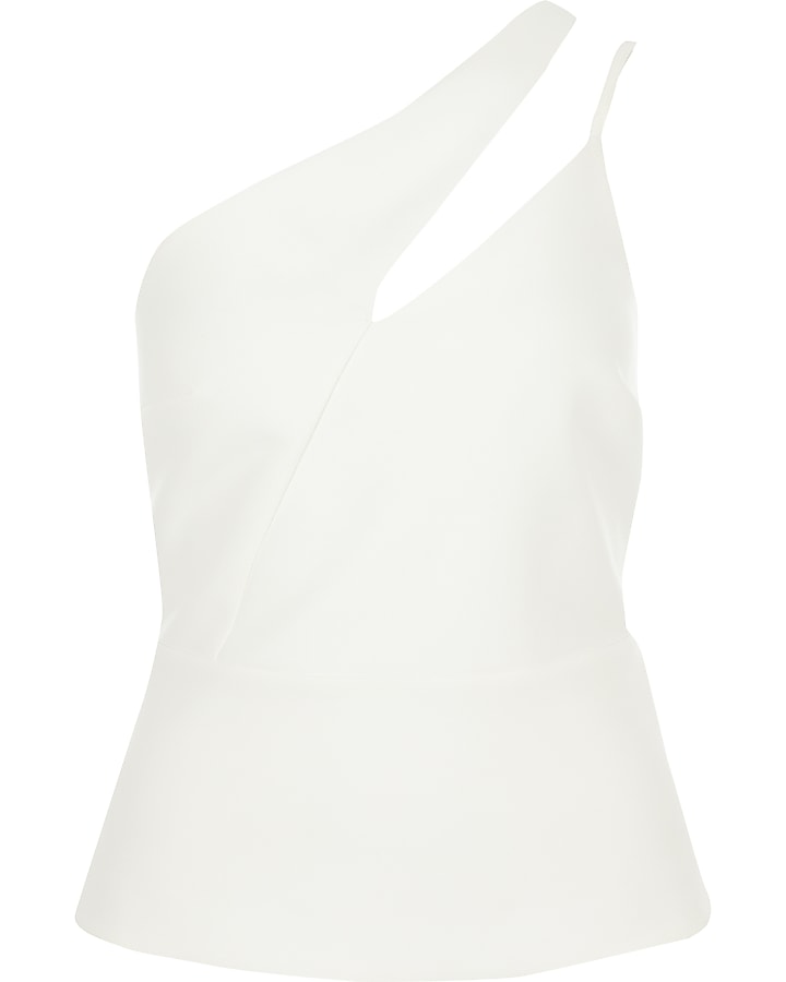 White one cut out shoulder fitted top