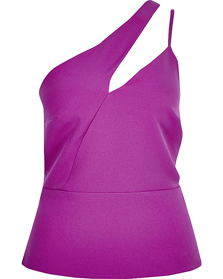Purple one cut out shoulder fitted top