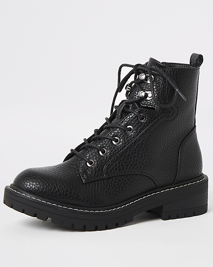 Black chunky wide fit lace-up hiking boots