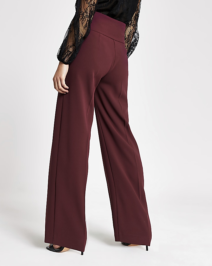 Petite red button front wide leg trousers
