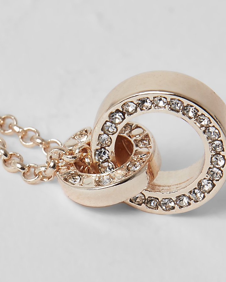 Rose gold colour diamante pendant necklace