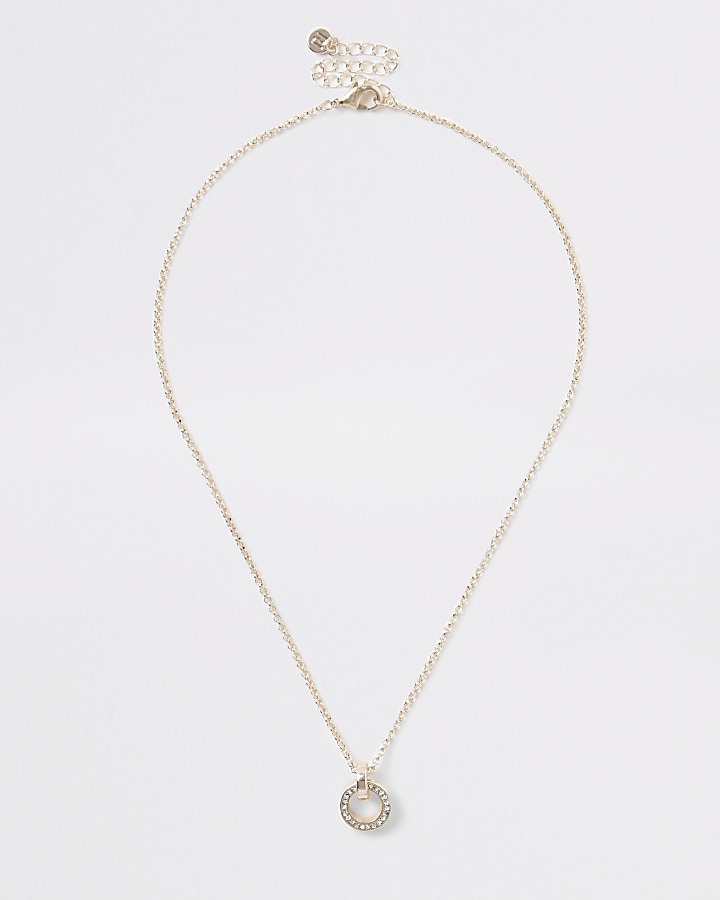 Rose gold colour diamante pendant necklace