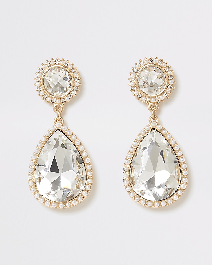 Gold colour diamante teardrop earrings