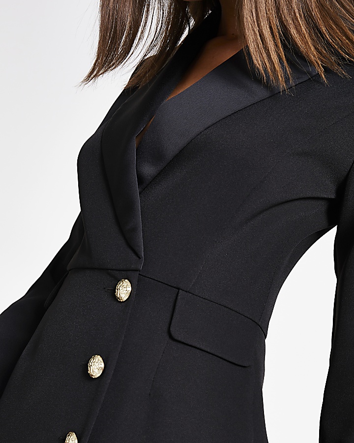 Black button front blazer maxi dress