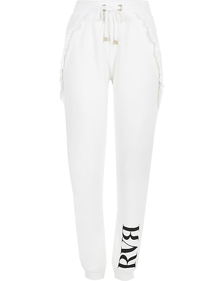 Cream frill side loose fit joggers