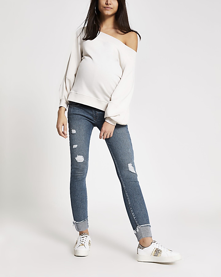 Blue ripped Amelie underbump maternity jeans