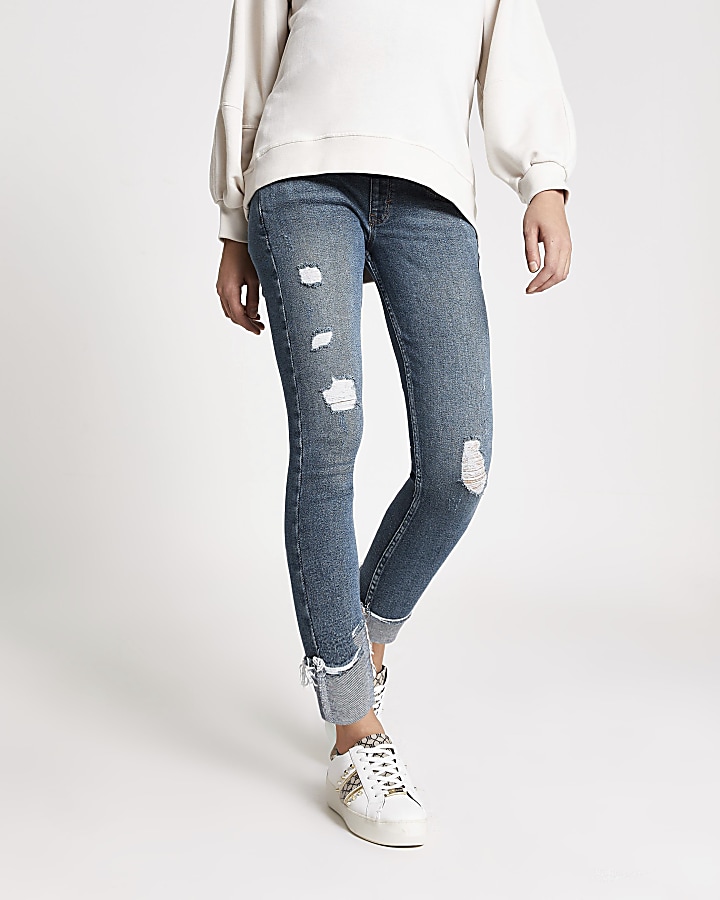 Blue ripped Amelie underbump maternity jeans