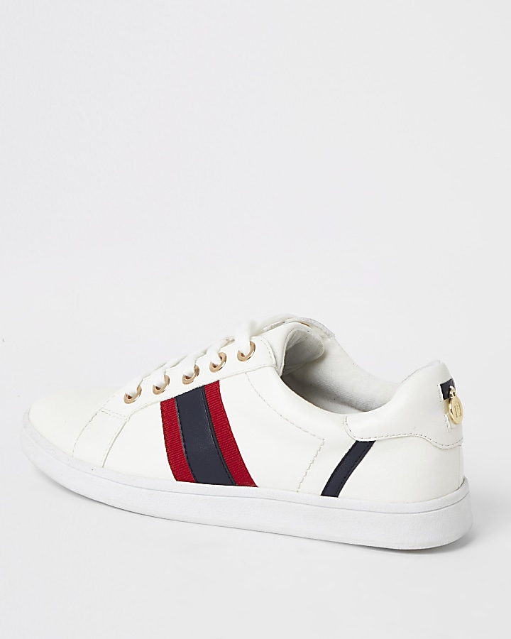 White stripe wide fit lace-up trainers