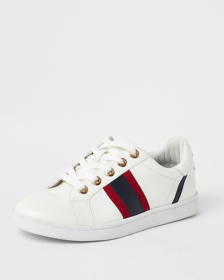 White stripe wide fit lace-up trainers