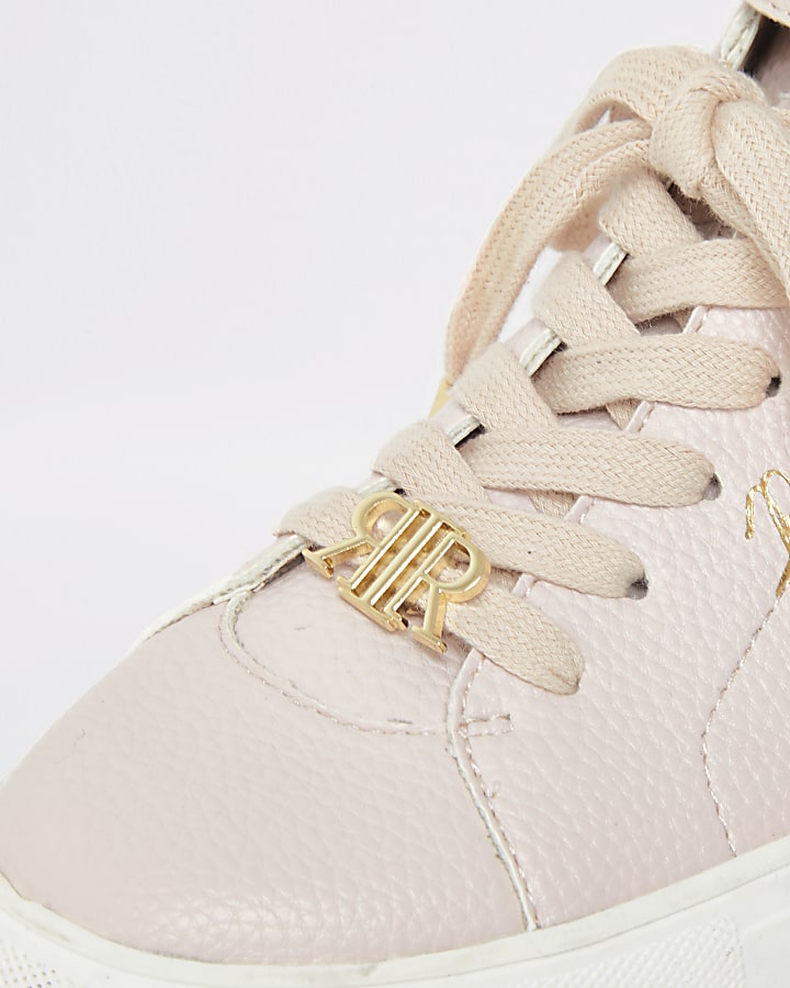 Pink buckle strap high top trainers