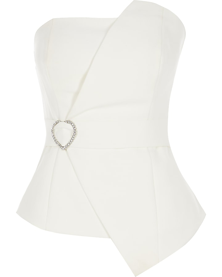 White diamante belted bandeau top