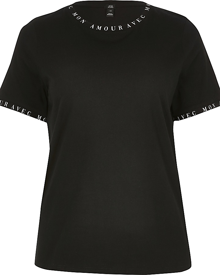 Black 'Amour' printed trim T-shirt
