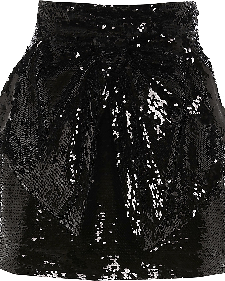 Black sequin bow mini skirt
