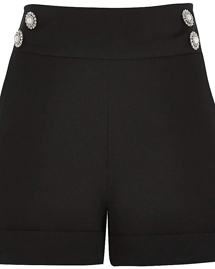 Petite black button front tailored shorts