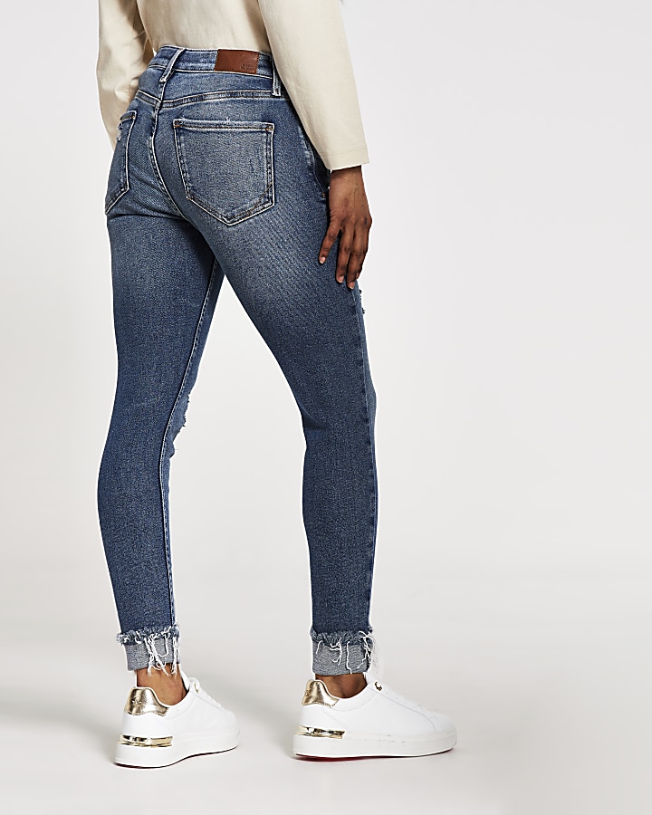 Petite blue ripped Amelie super skinny jeans