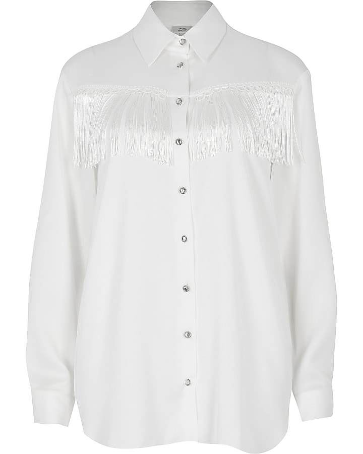 White western fringe long sleeve shirt