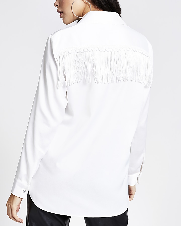 White western fringe long sleeve shirt