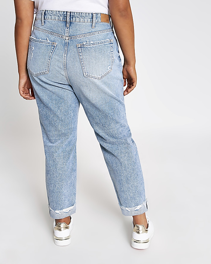 Plus blue ripped high rise Mom jeans