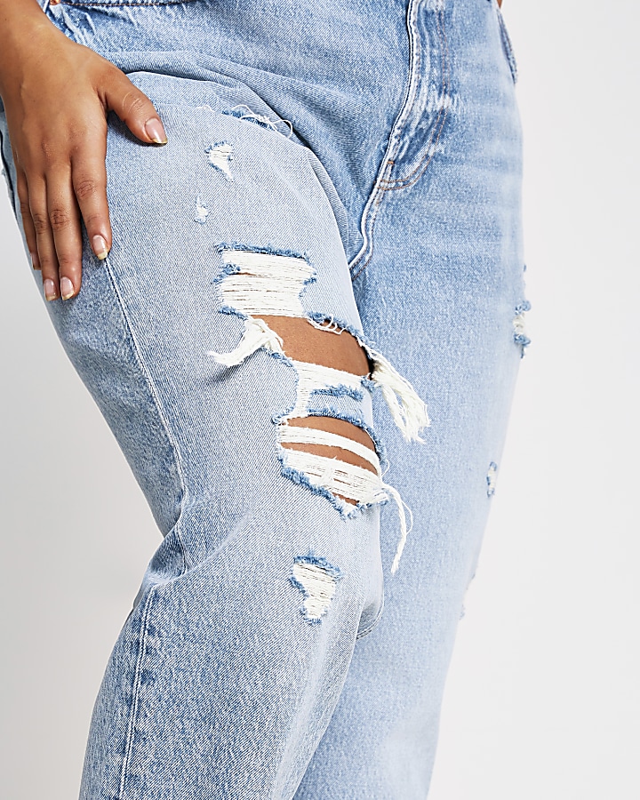 Plus blue ripped high rise Mom jeans