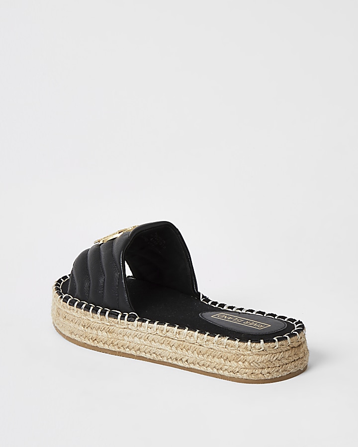Black quilted espadrille Flatform sandal