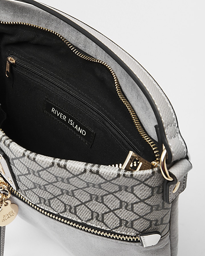 Grey chain double pocket messenger bag