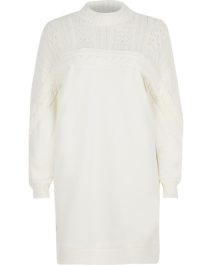 Cream cable knitted sweatshirt dress