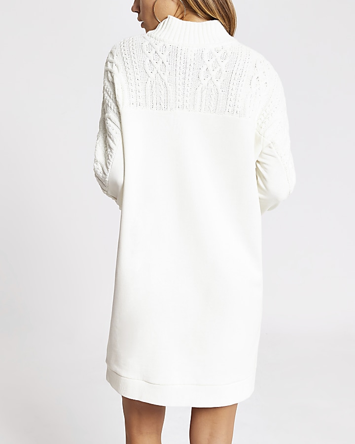 Cream cable knitted sweatshirt dress