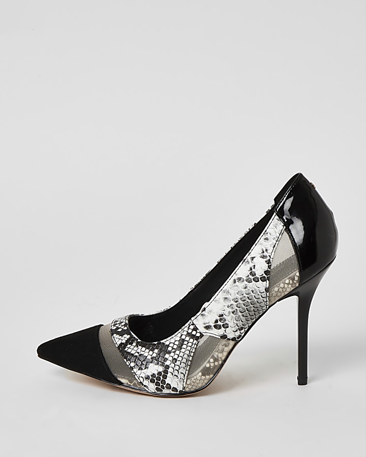 Black snake printed mesh wide fit court shoes