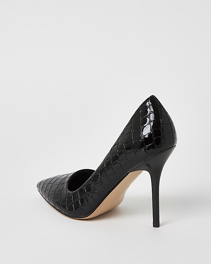 Black patent embossed wide fit court shoes