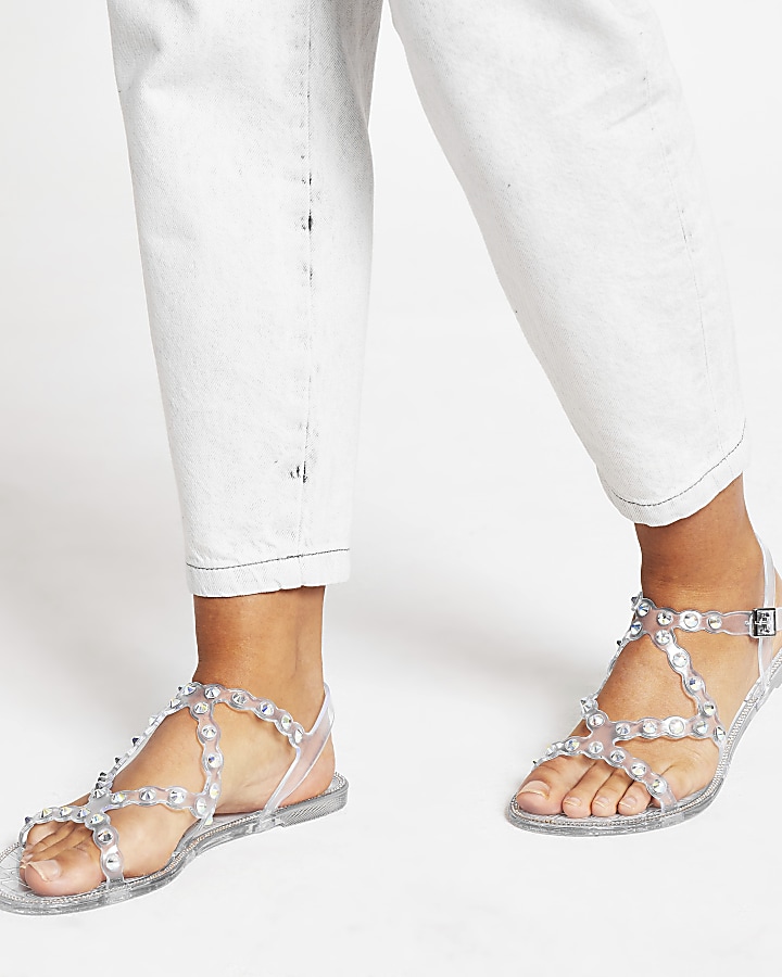 Clear diamante jelly sandals