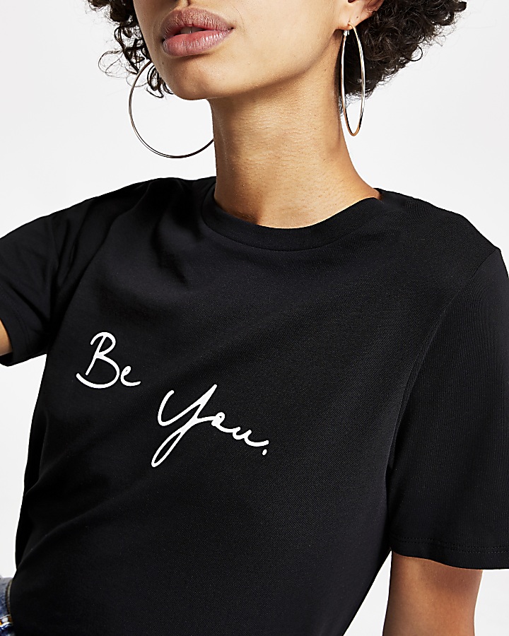 Black 'Be you' print short sleeve T-shirt