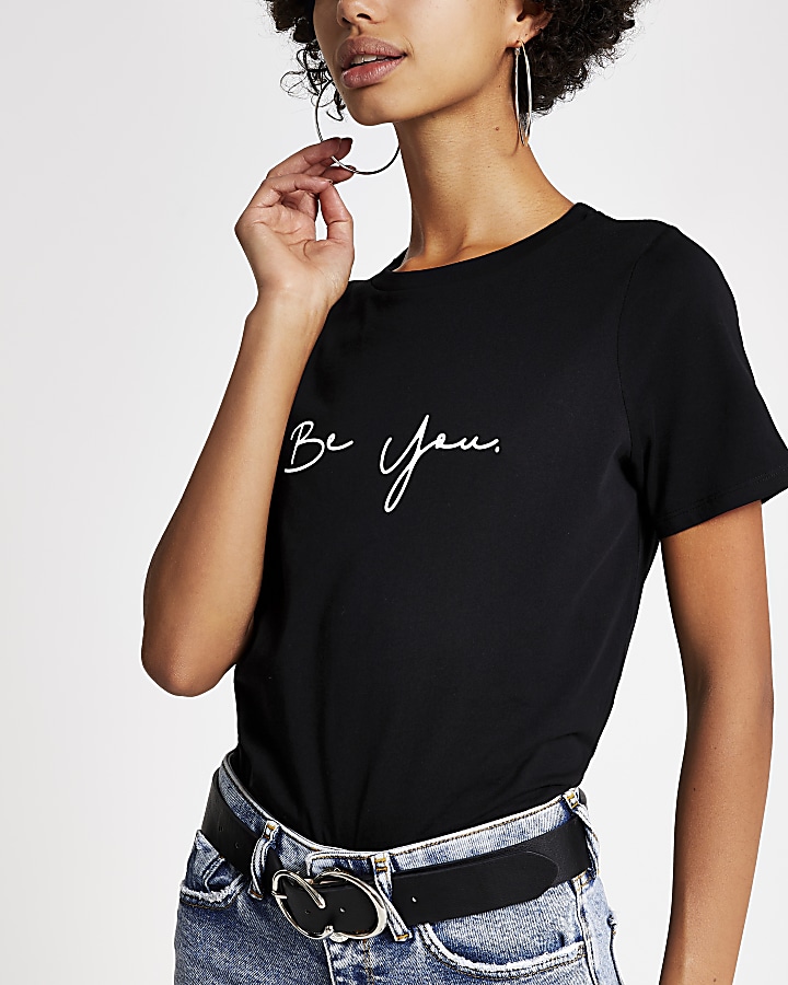 Black 'Be you' print short sleeve T-shirt