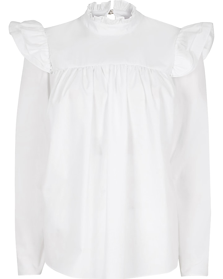 White long sleeve poplin smock blouse