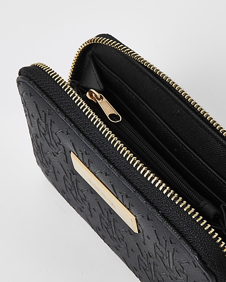 Black RI embossed mini zip around purse