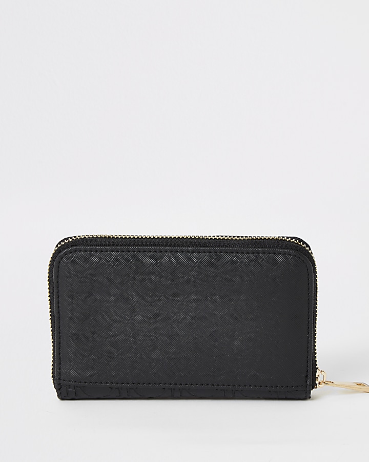 Black RI embossed mini zip around purse
