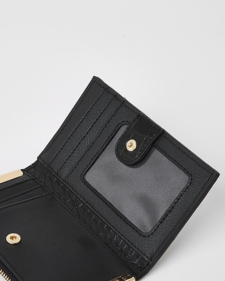 Black croc embossed mini fold out purse