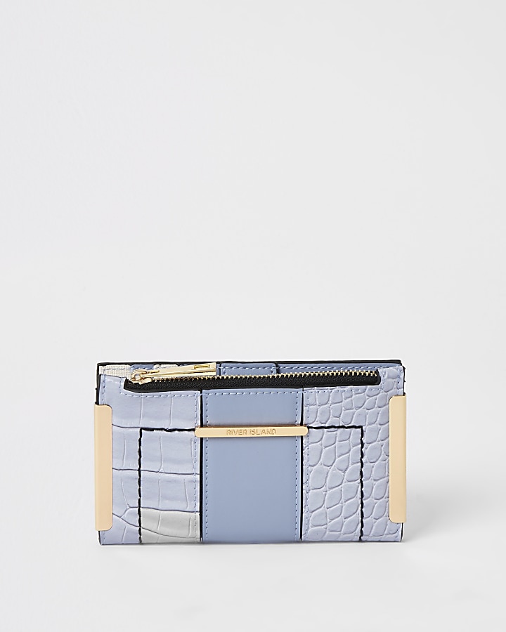 Blue croc embossed mini fold out purse