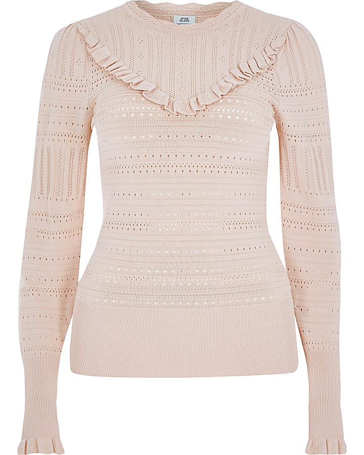 Pink frill pretty stitch knitted top