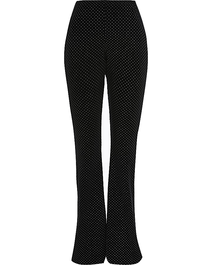Black velvet studded flare trousers