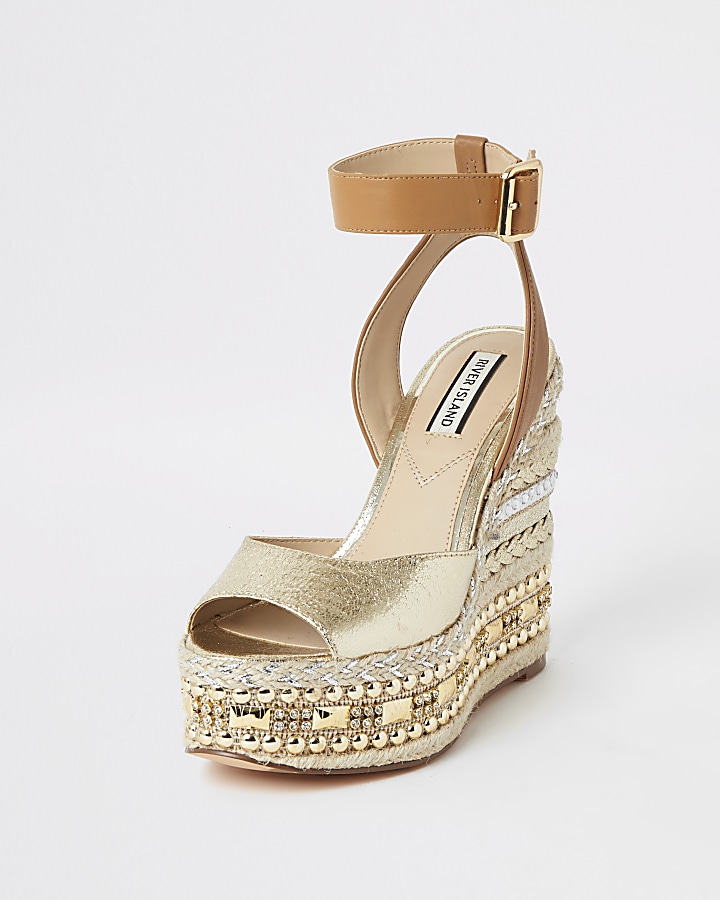 Gold embellished wedge sandals