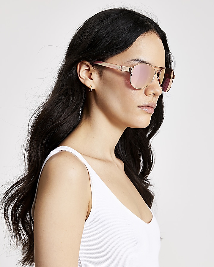 Rose gold mirrored aviator sunglasses