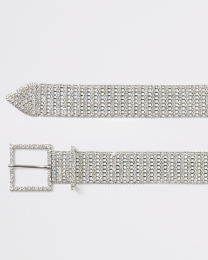 Silver colour diamante belt