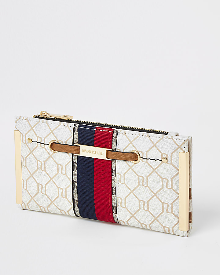 Beige RI monogram stripe fold out purse